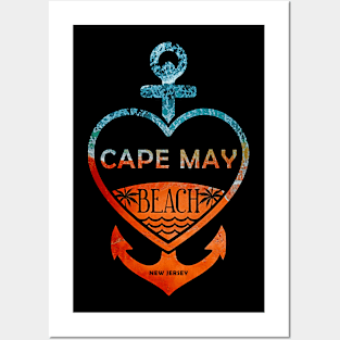 Cape May Beach, New Jersey, Sandy Heart Ship Anchor Posters and Art